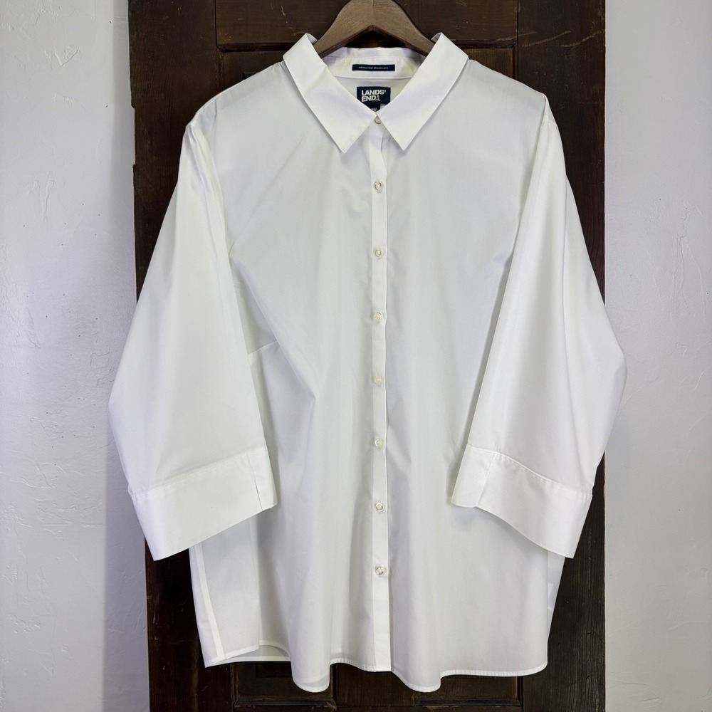 Lands' End OEKO-TEX Woman's Blouse Size 28W‎ White Wrinkle Free Work Wear